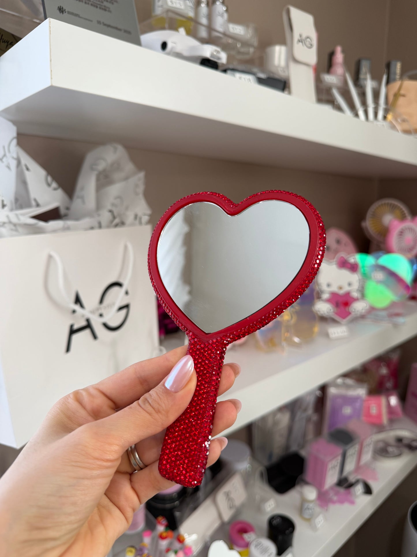 Blinged Up Heart Mirror